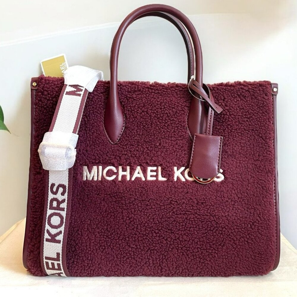 Michael Kors Mirella shearling Medium Burgundy Tote